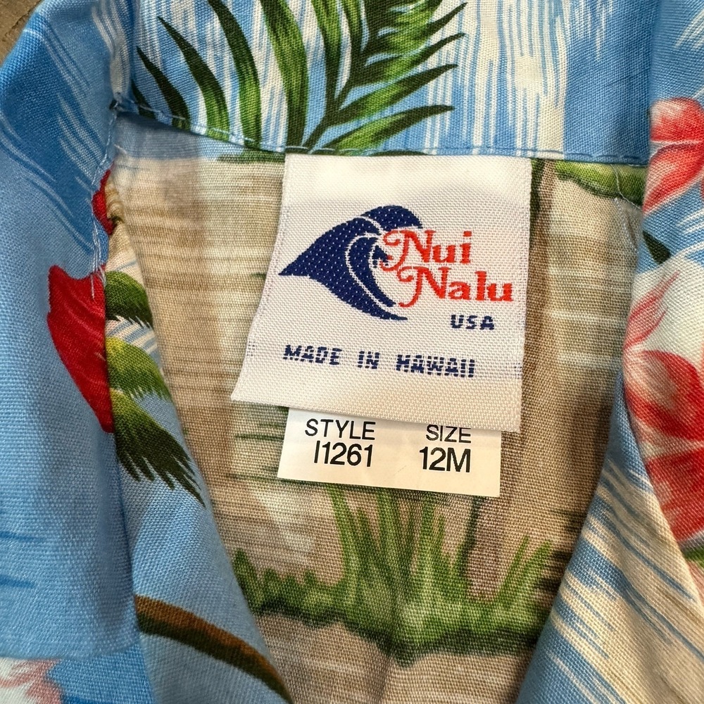 Nui Nalu Made in Hawaii Shirt Button Up Hawaiian Sea Ocean 100% Cotton SZ 12 Mo - Picture 2 of 5
